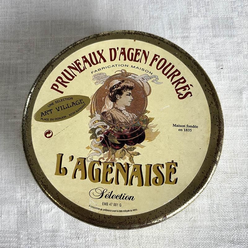 ヴィンテージ缶 丸缶 プルーン缶 アール・ヌーボーデザイン