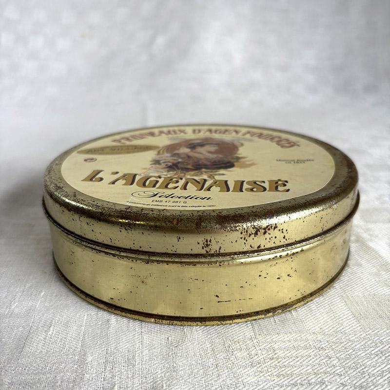 ヴィンテージ缶 アールヌーボー1835年製のプルーン缶アンティー