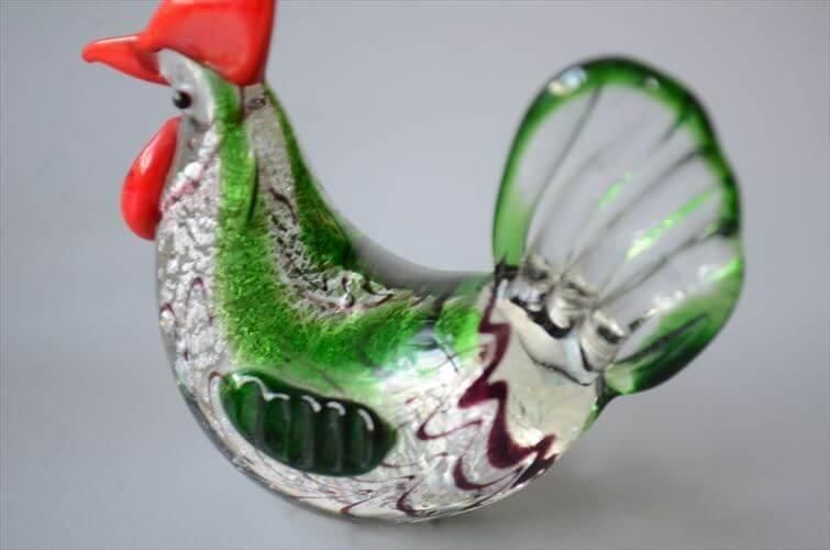 イタリア ムラーノグラスを彷彿させるキレイなニワトリのガラス