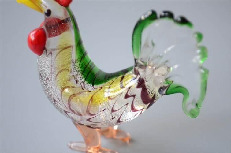 イタリア ムラーノグラスを彷彿させるキレイなニワトリのガラス
