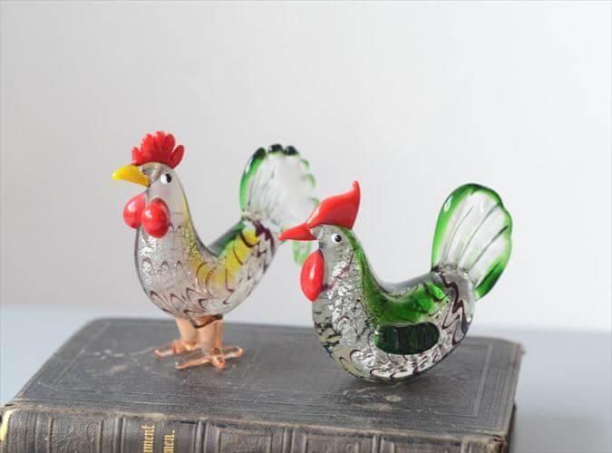 イタリア ムラーノグラスを彷彿させるキレイなニワトリのガラス