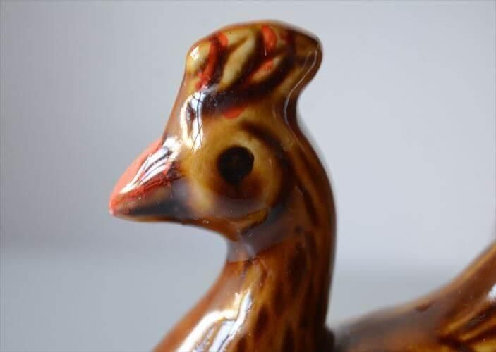 ドイツから きれいなブラウンの孔雀 陶器 置物 オブジェ 飾り