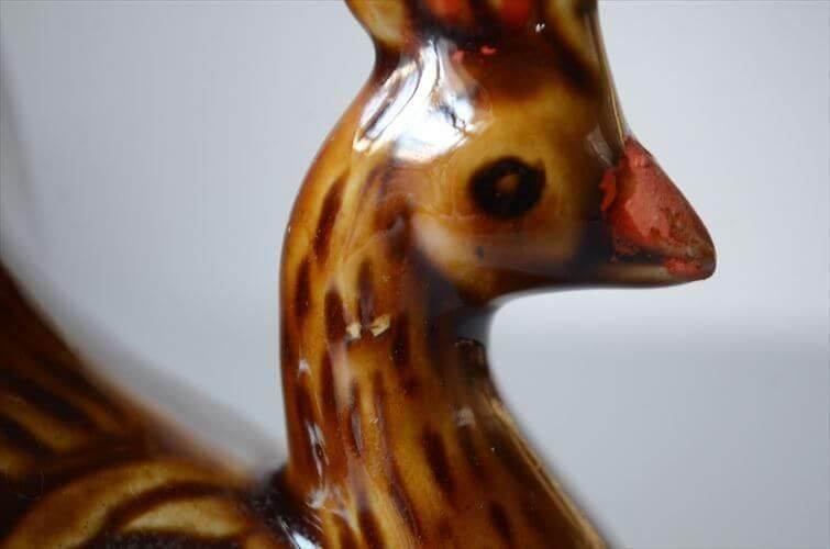 ドイツから きれいなブラウンの孔雀 陶器 置物 オブジェ 飾り