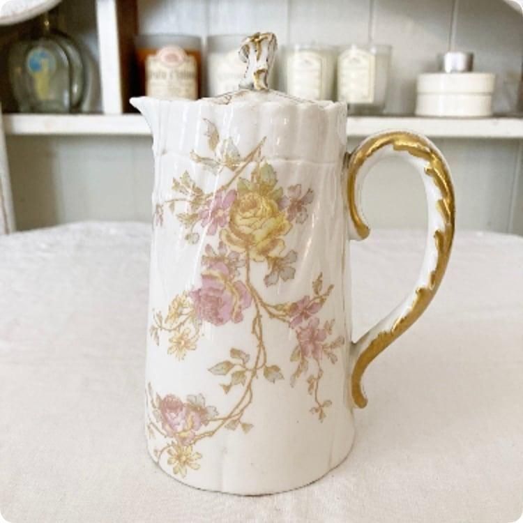 ヴィンテージ フランス 陶器製リボンモチーフ小物入れ