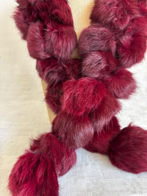 ファー襟巻 ラビットファーのえんじ色大人かわいいアンティーク