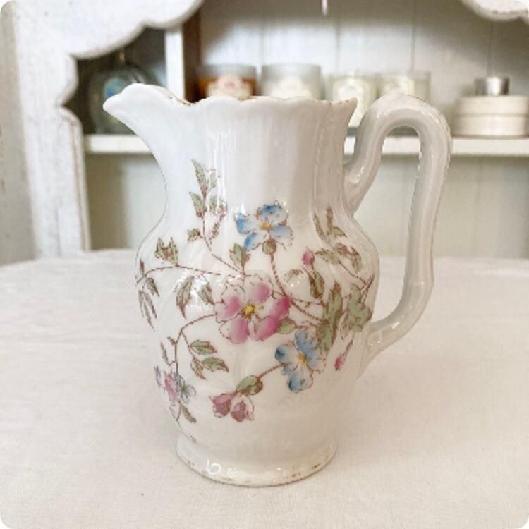フランス　アンティーク　サルグミンヌ　サキソニー 柄　ミルクピッチャー　ポット フランス アンティーク サルグミンヌ サキソニー 柄 ミルクピッチャー