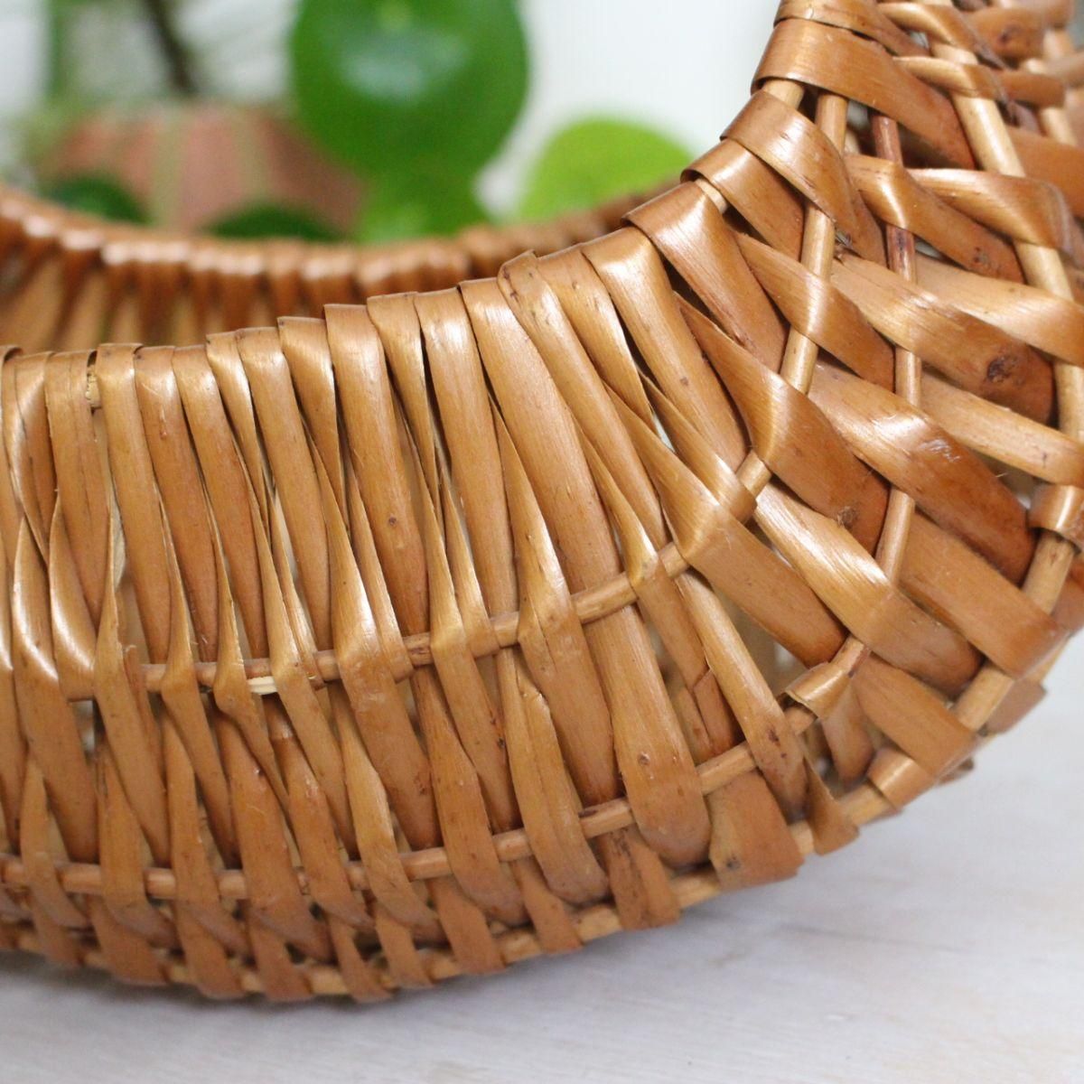 vintage 籐編み バスケット ラタン パニエ ブロカント アンティーク フランス蚤の市ブロカント☆アンティーク 飴色ラタン パニエ/籠 籐編み