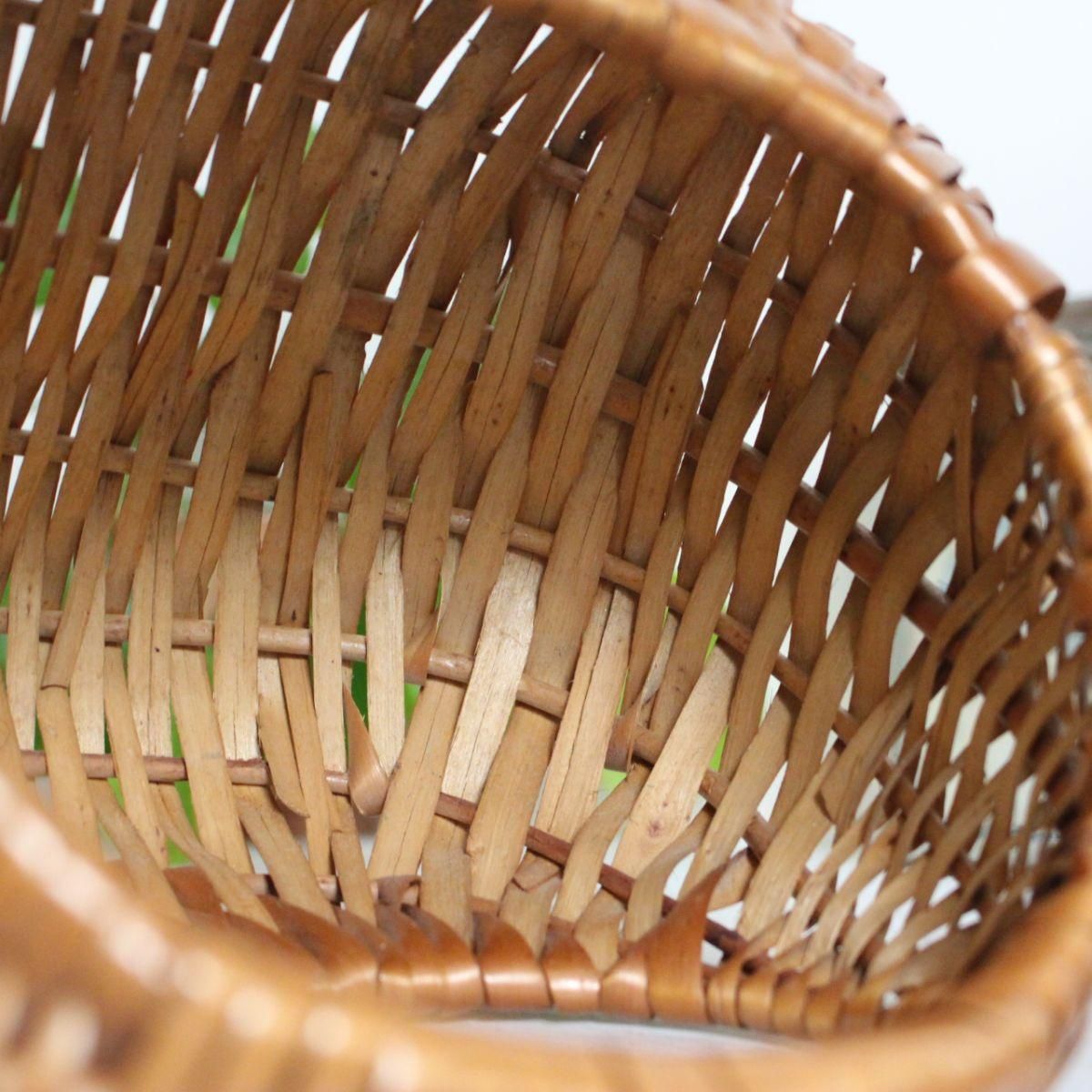 vintage 籐編み バスケット ラタン パニエ ブロカント アンティーク フランス蚤の市ブロカント☆アンティーク 飴色ラタン パニエ/籠 籐編み