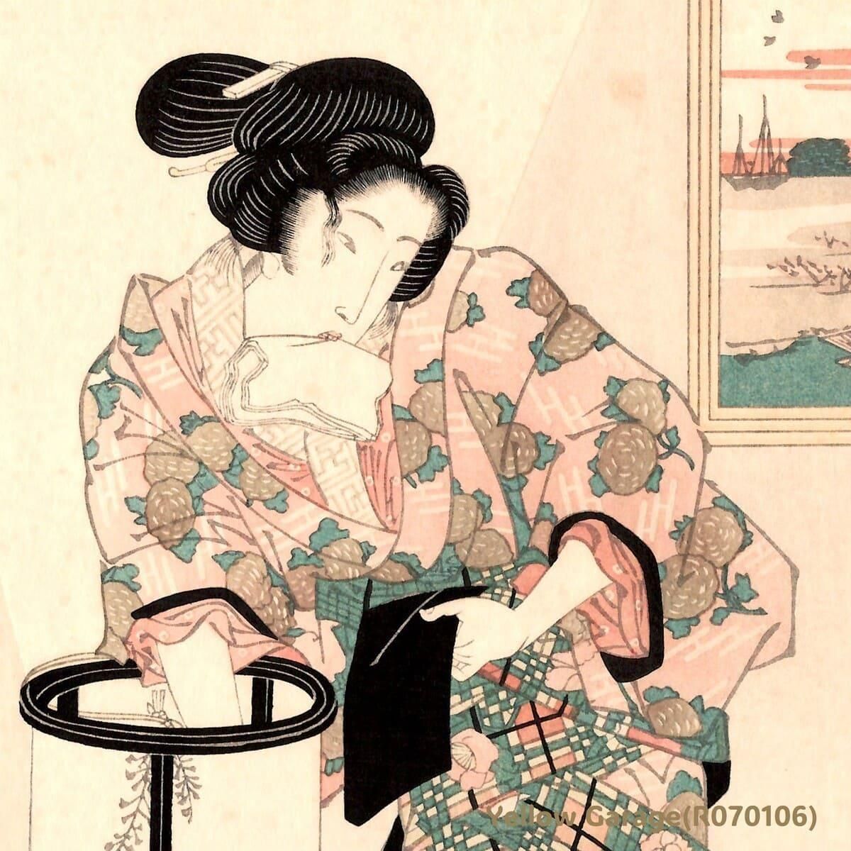 渓斎英泉 手摺木版画 『浅草海苔』悠々洞出版 昭和時代 浮世絵 英泉「江戸名物画 浅草海苔」復刻浮世絵木版画 - ANTIQUE LEAVES