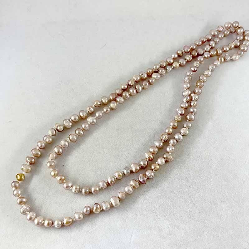 バロックパールネックレス ピンク 不揃い中玉 ロングネックレス 真珠の