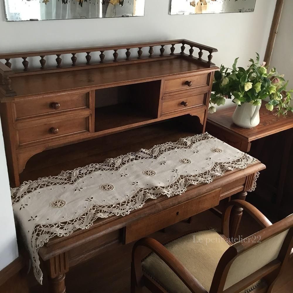 フランス アンティーク リネン テーブルランナー/テーブルセンター