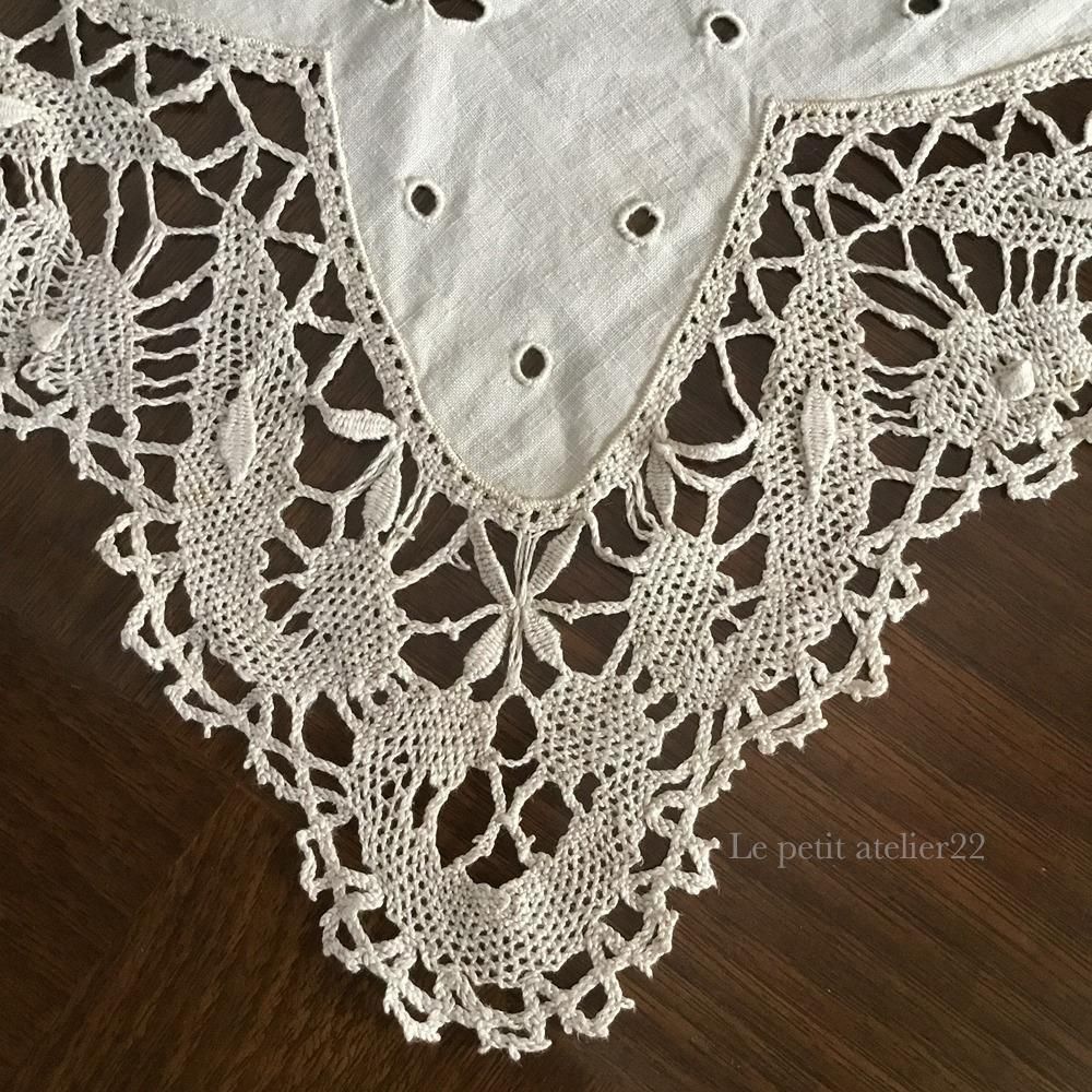 フランス アンティーク リネン テーブルランナー/テーブルセンター