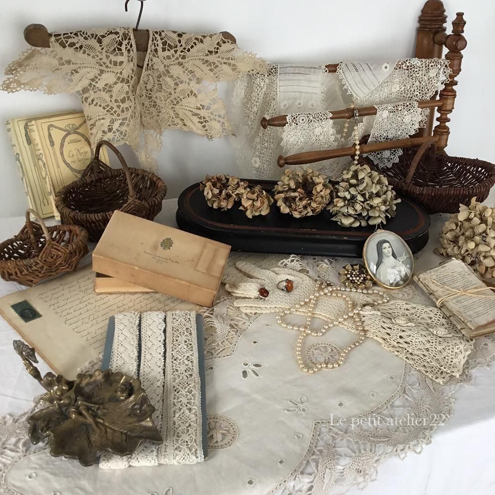 フランス アンティーク リネン テーブルランナー/テーブルセンター