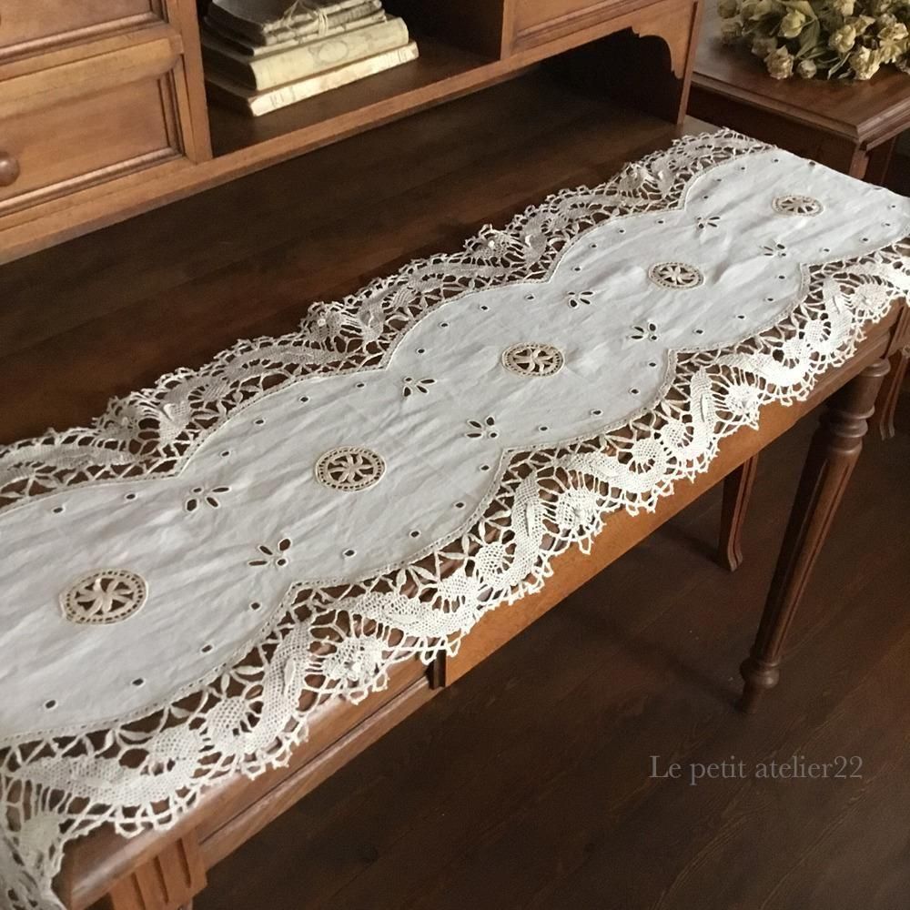 年末SALE！アンティークレース　ポワンドヴェニス　テーブルランナー　ショール アンティークレース ポワンドヴェニス テーブルランナー ショール