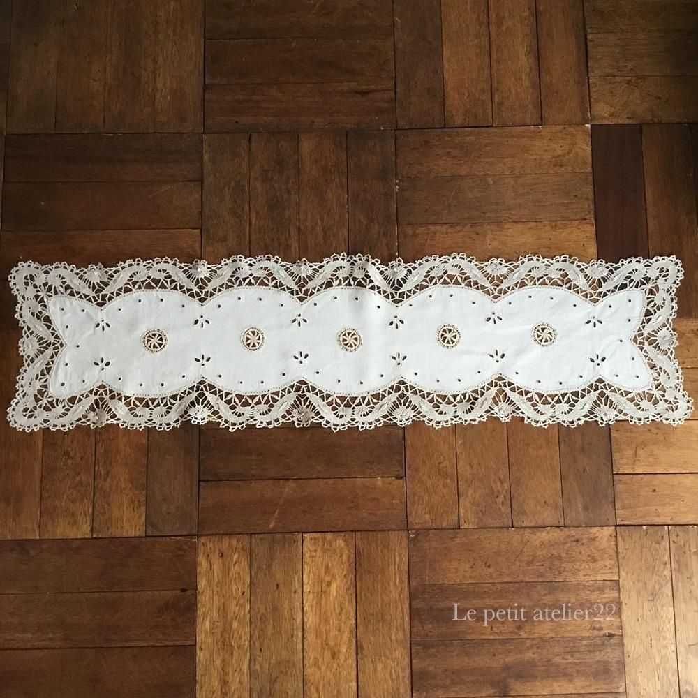 フランス アンティーク リネン テーブルランナー/テーブルセンター