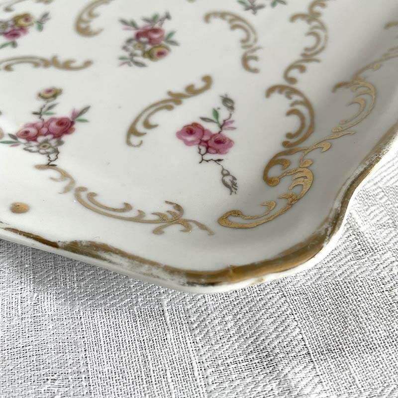 ケーキ皿 レクタングル 長皿 La st.Uzienne 金彩花柄 ラ・サン