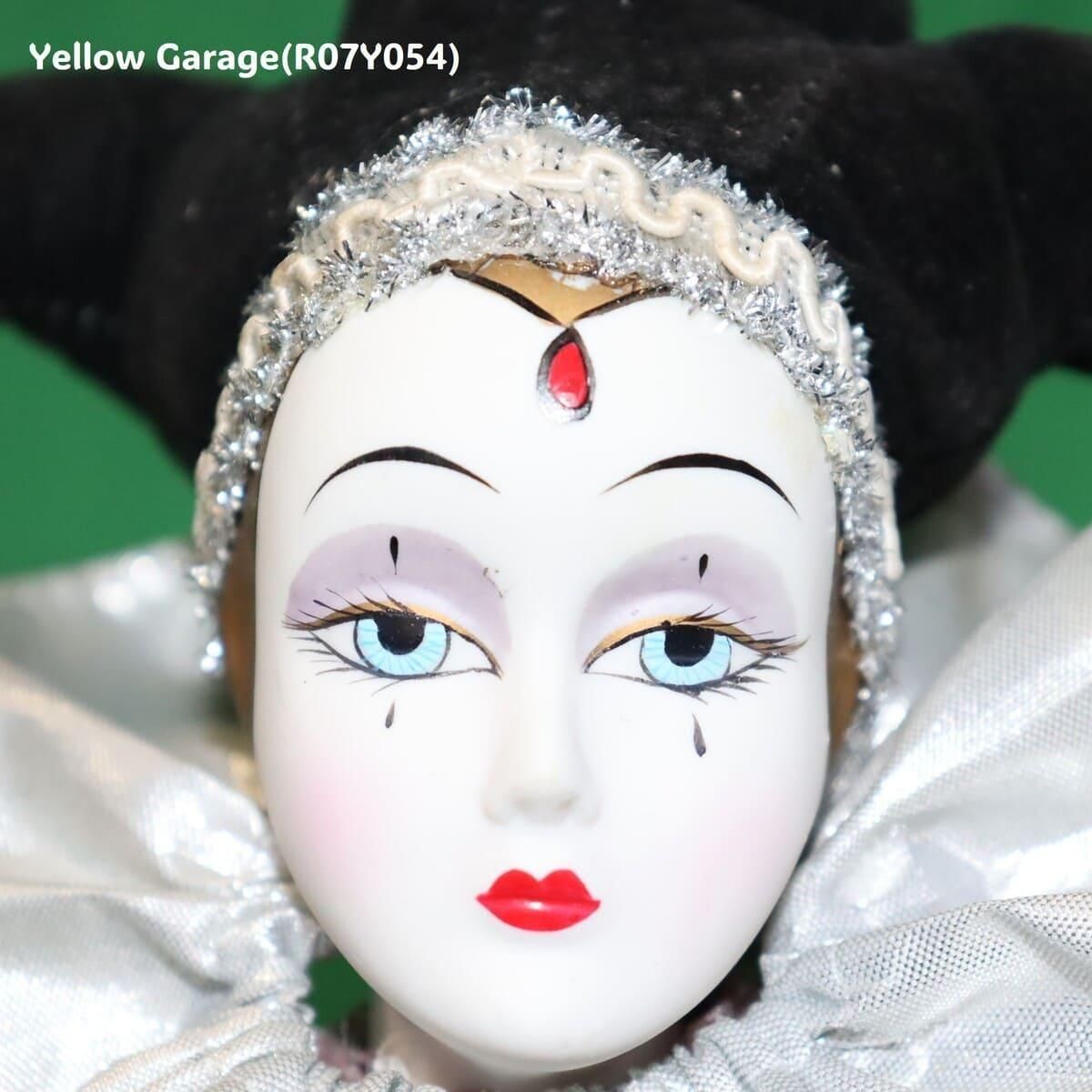 ヴィンテージ ピエロ風ポーセリン人形 45cm シルバー＆ピンク衣装