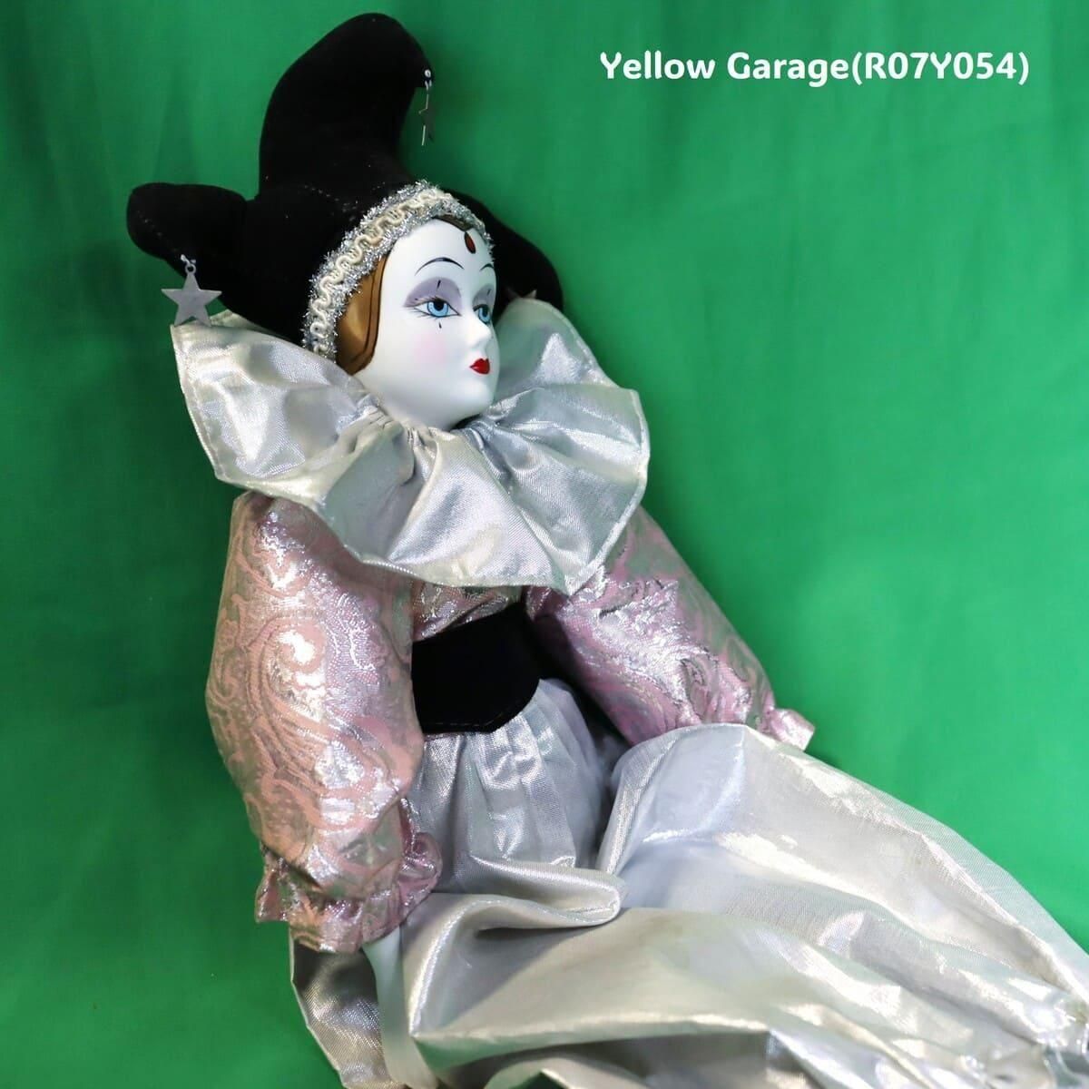 ヴィンテージ ピエロ風ポーセリン人形 45cm シルバー＆ピンク衣装