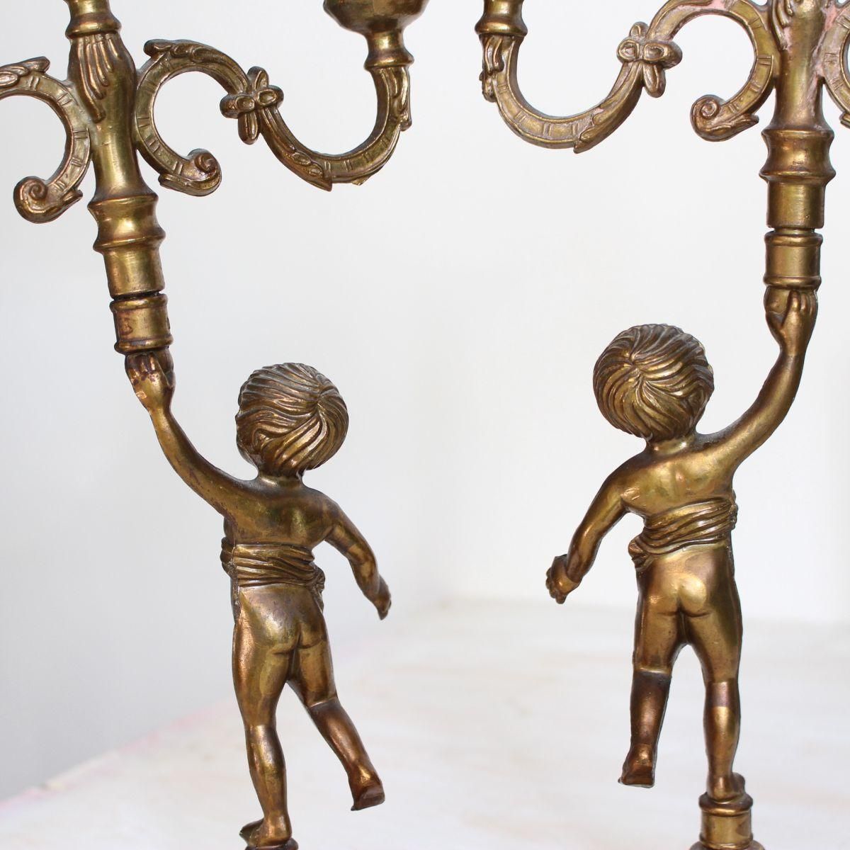 フランス アンティーク 真鍮製 エンジェル キャンドルスタンド