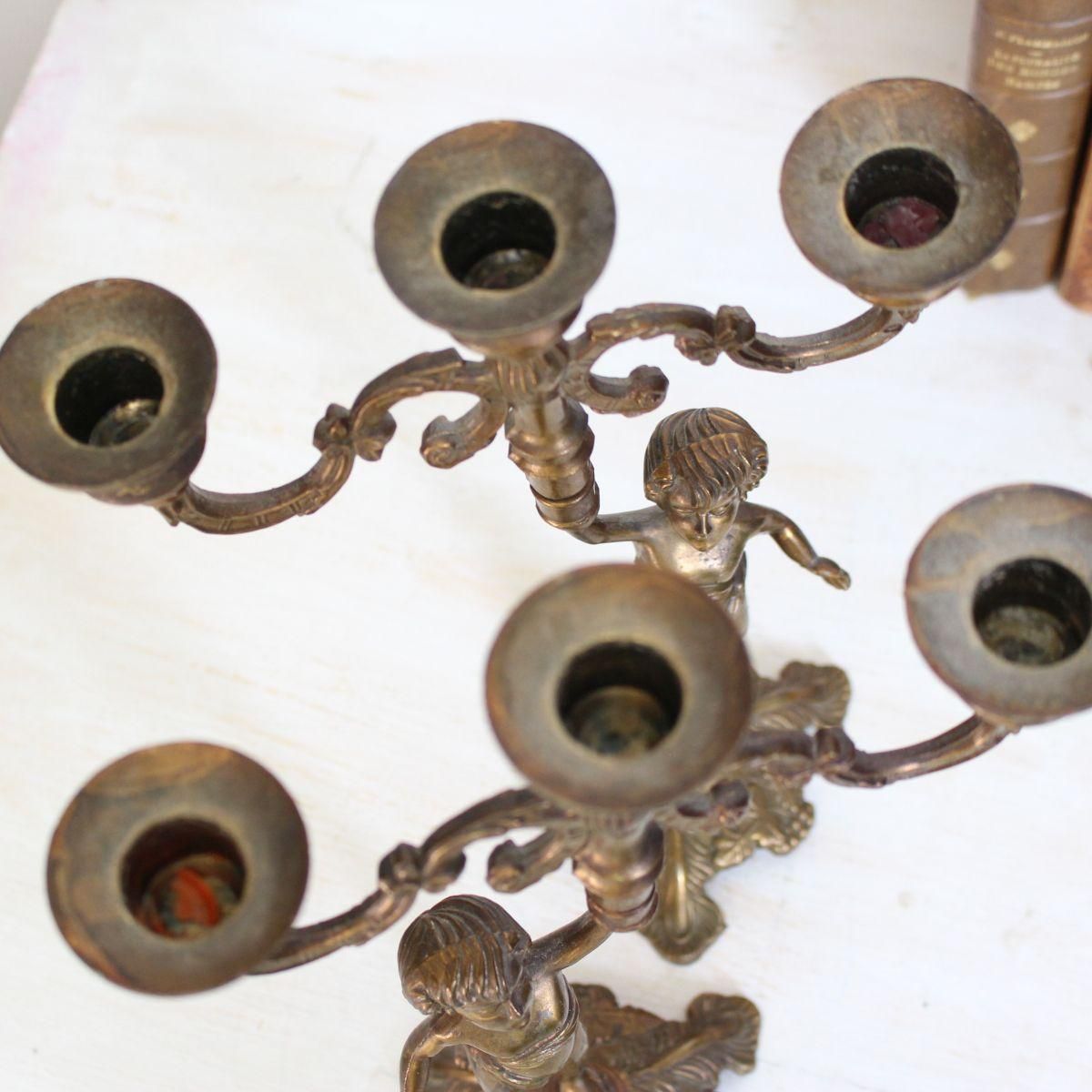 フランス アンティーク☆真鍮製 ペア エンジェルのキャンドルスタンド