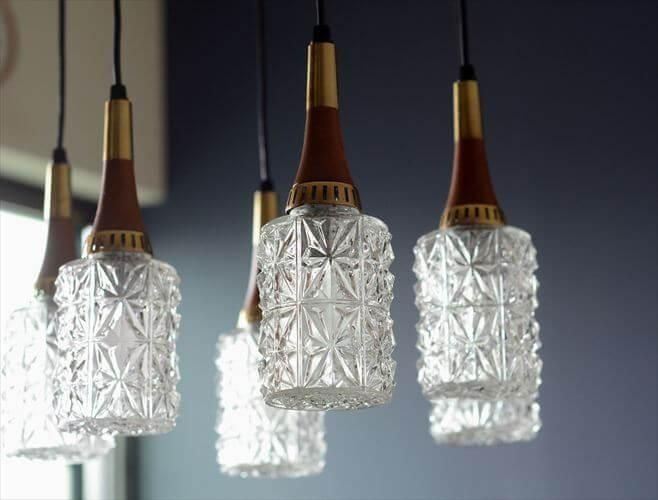 ジャパンヴィンテージ ガラスシェードのシャンデリア 6灯 天井照明