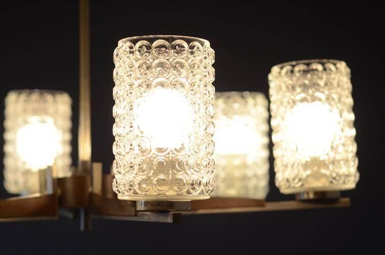 ドイツ製 1960年代頃の6灯ガラスシャンデリア ミッドセンチュリー