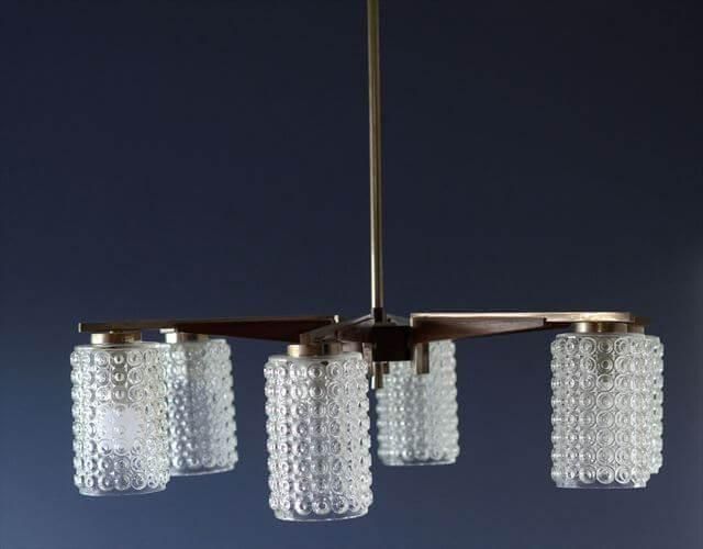 ドイツ製 1960年代頃の6灯ガラスシャンデリア ミッドセンチュリー