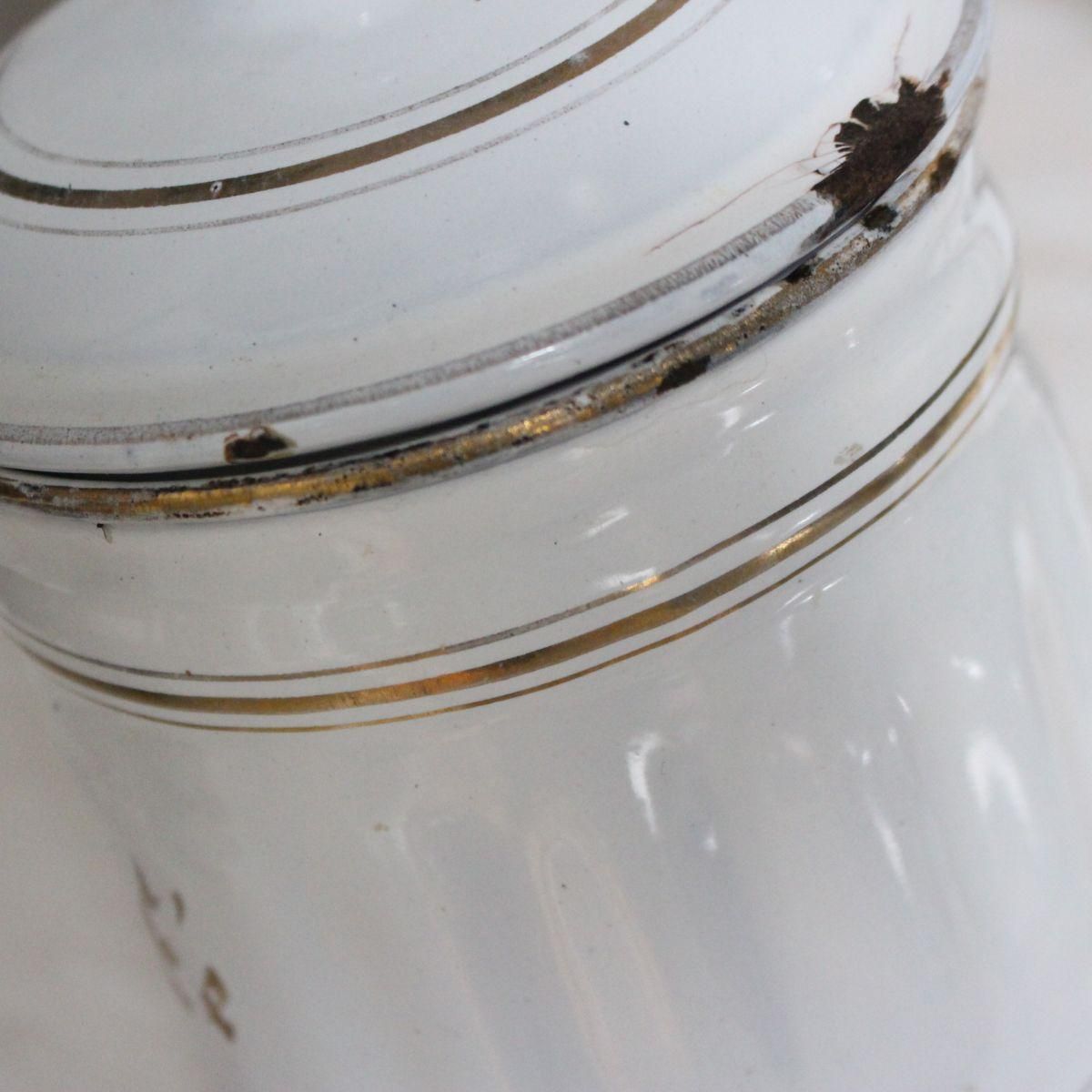 フランス アンティーク ☆ホーローキャニスター2点（Café & Thé） 白