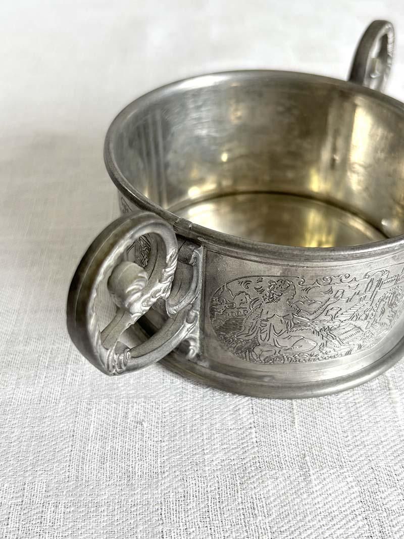 小物入れ 錫カップ コーヒーカップ エタン ピューター 両取手 神話風