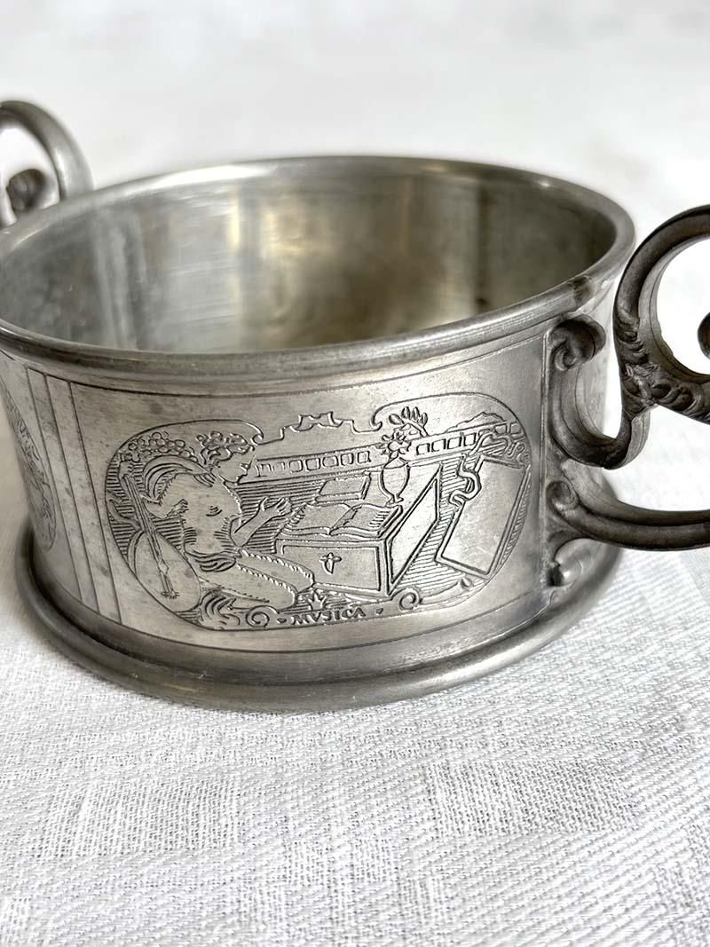 フランス製　エタン(錫、ピューター) の入れ物 フランス製アンティークピュータープレート 22cm