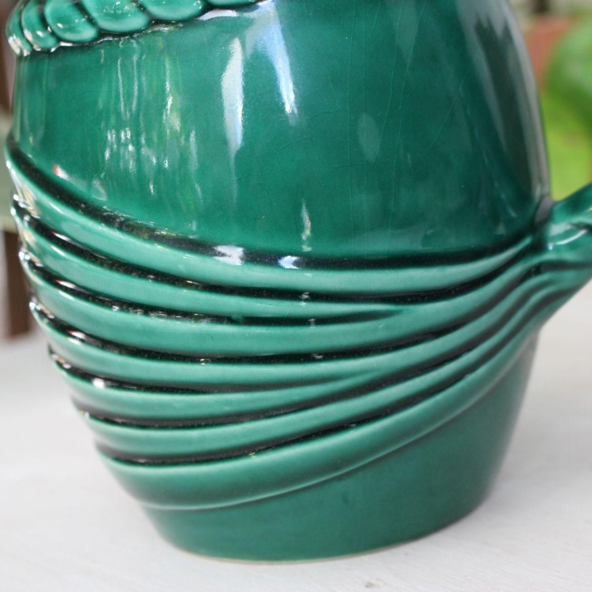 フランス ブロカント深緑の陶器ピッチャー 1L (P.L. FRANCE / BANDEAU