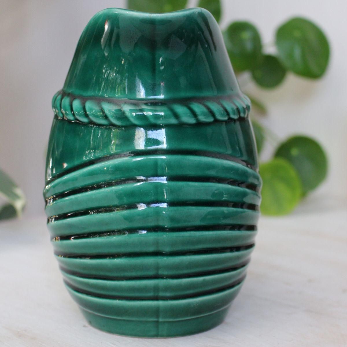 フランス ブロカント深緑の陶器ピッチャー 1L (P.L. FRANCE / BANDEAU