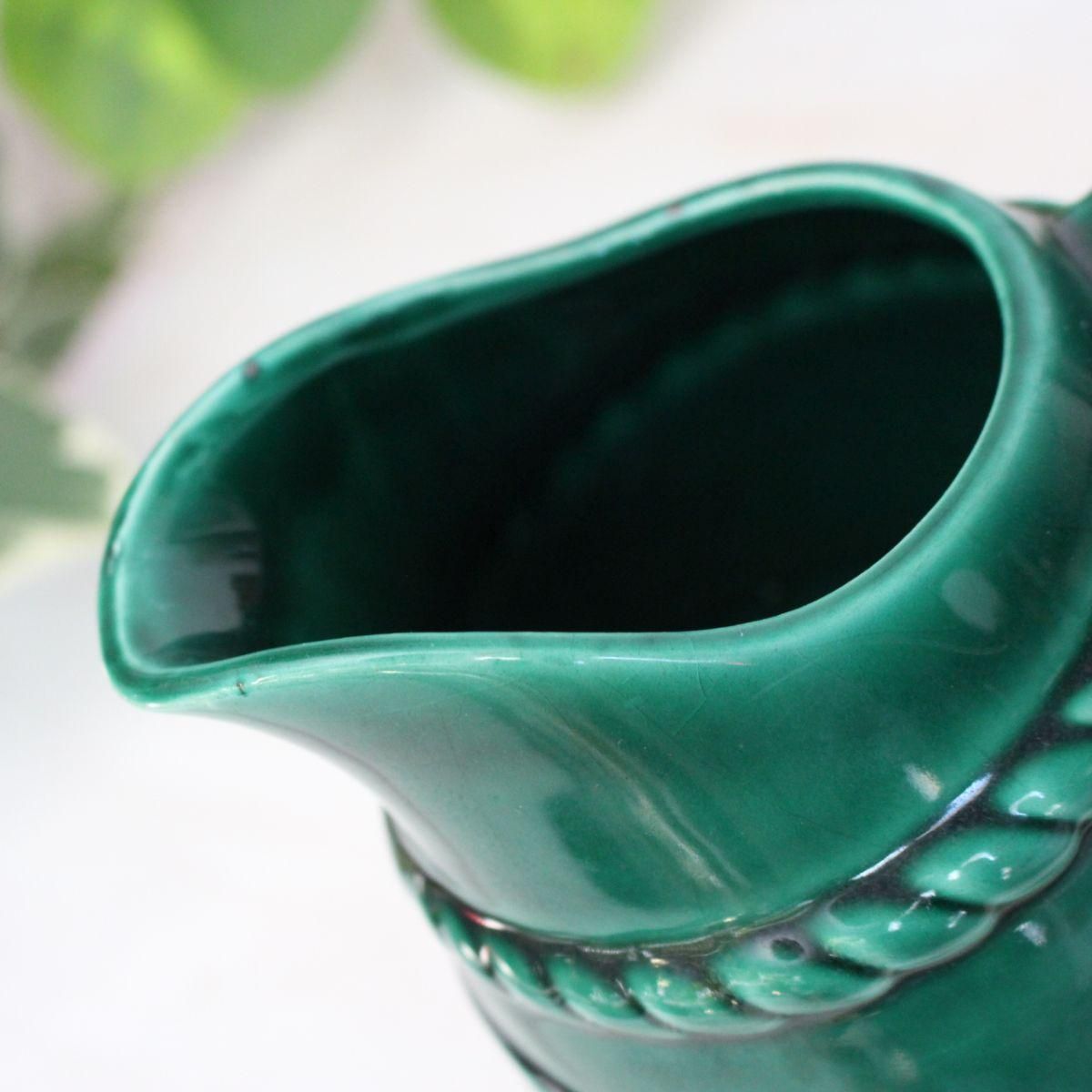 フランス ブロカント深緑の陶器ピッチャー 1L (P.L. FRANCE / BANDEAU