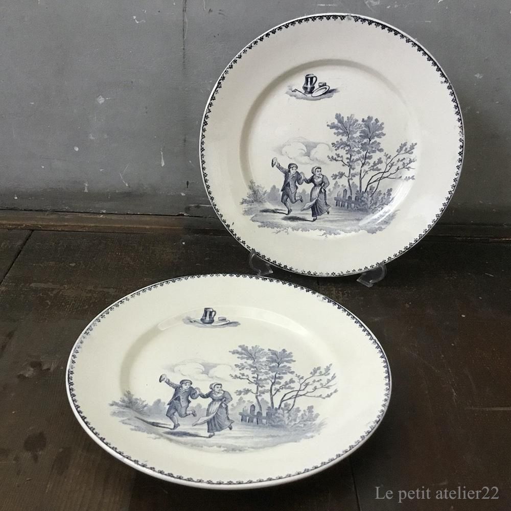 美品　フランス　アンティーク　クレイユモントロー　HENRI Ⅲ 平皿プレート Creil et Montereau クレイユモントロー / “Henri III” brown 平皿