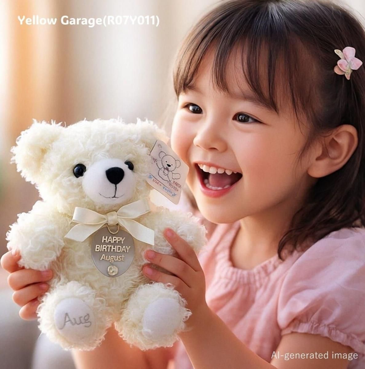 HAPPYちび姫ランド　テディベア ぬいぐるみ　作家　ハンドメイド　ビスクドール バースデーベア 8月生まれ（ペリドット付き）テディベアぬいぐるみ