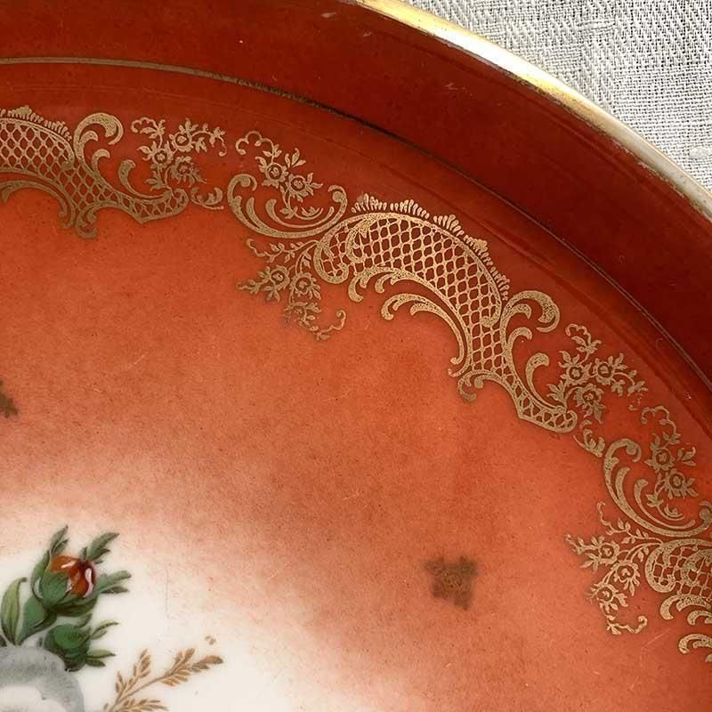 リモージュ 大型ケーキ皿 Limoges 赤ブーケ柄に金彩 12TWcr5