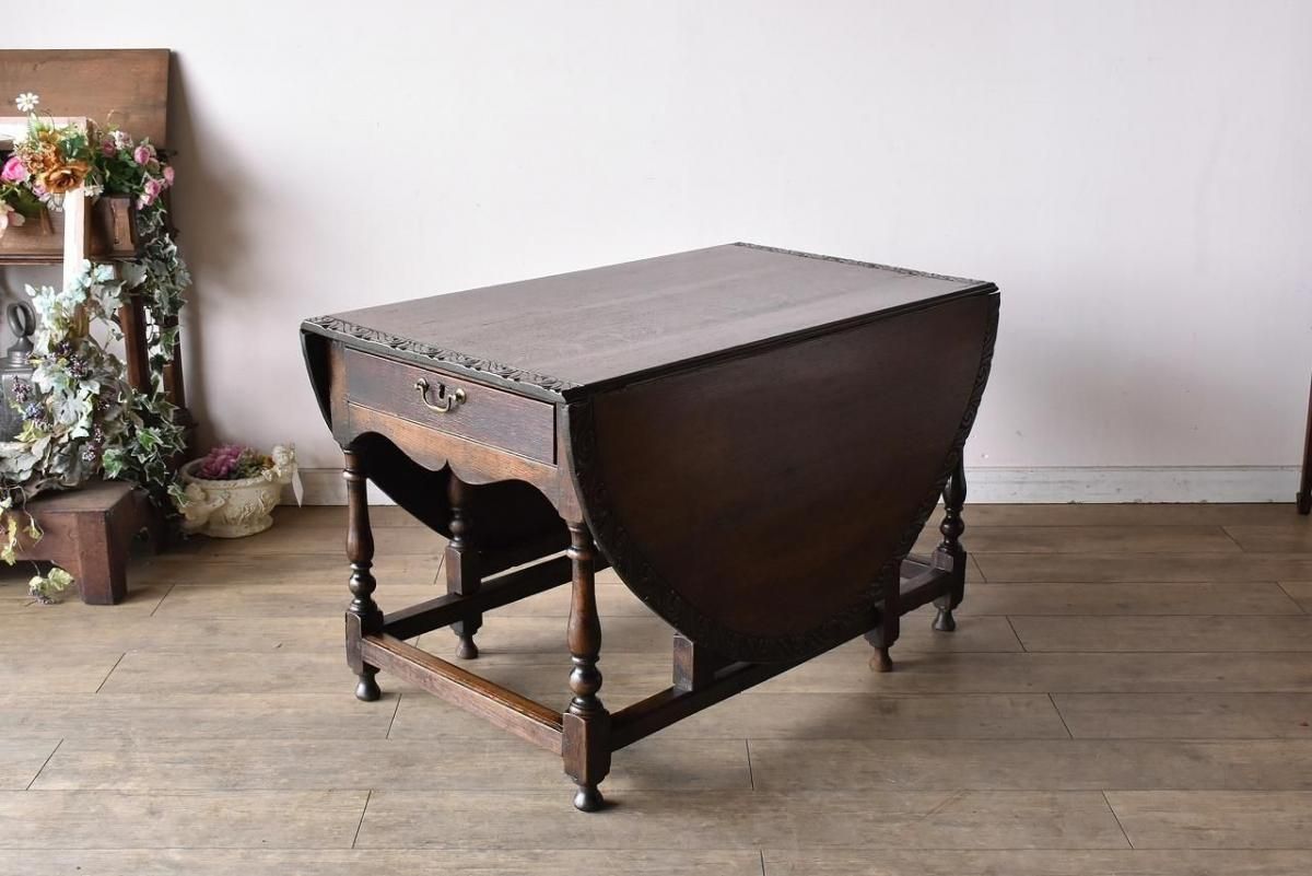 T-Rex　英国アンティークダイニングテーブル アンティーク風テーパーダイニングテーブル 長方形 幅約120cm×80cm