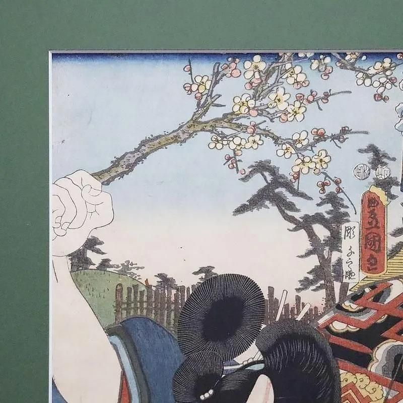 古版画 三代豊国「木曽六十九驛 関ヶ原不破の関」アンティーク 古版画