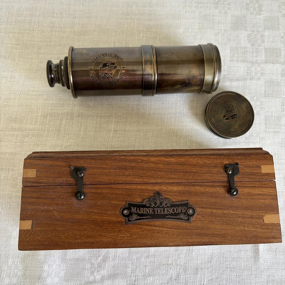望遠鏡 真鍮製 木製ケース入り Marine Telescope 海洋 ハンドヘルド