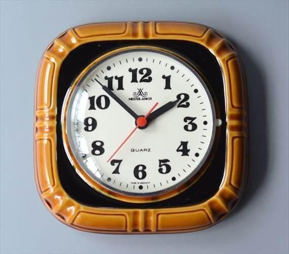 ドイツ製 Meister-Anker きれいなブラウン陶器の壁時計 壁掛け