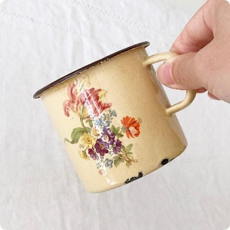 フランス直輸入】 素朴でレトロな花柄が素敵 ヴィンテージ ホーロー製