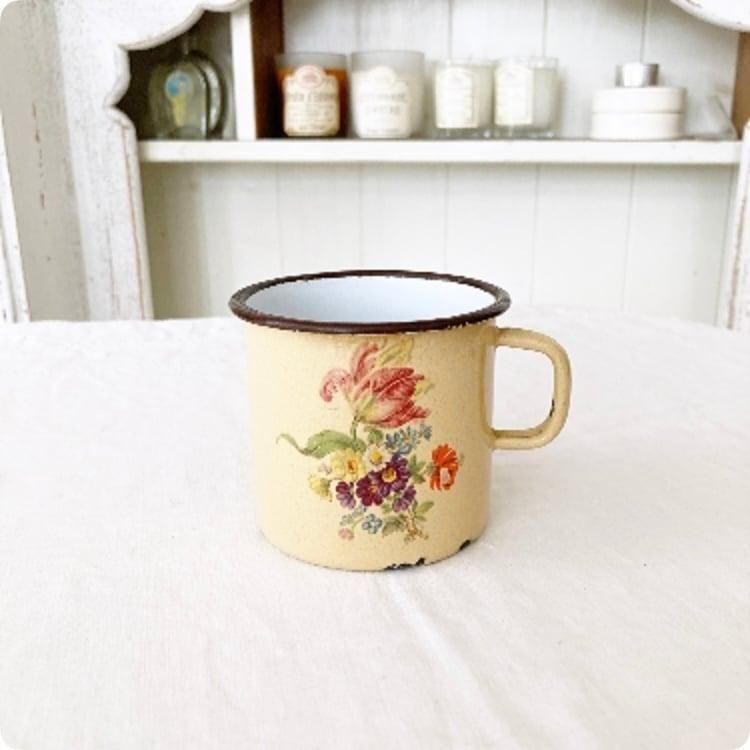 フランス直輸入】 素朴でレトロな花柄が素敵 ヴィンテージ ホーロー製