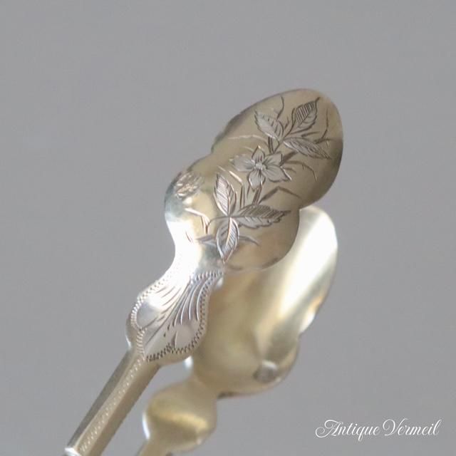 フランス銀器 ジャポニズム ヴェルメイユ 花模様のトング（銀950