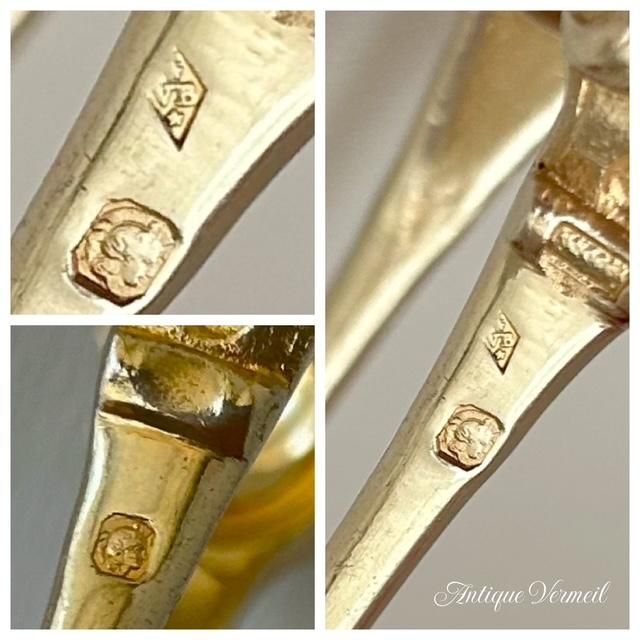 フランス銀器 ギヨシェ彫り ヴェルメイユ トング（銀950