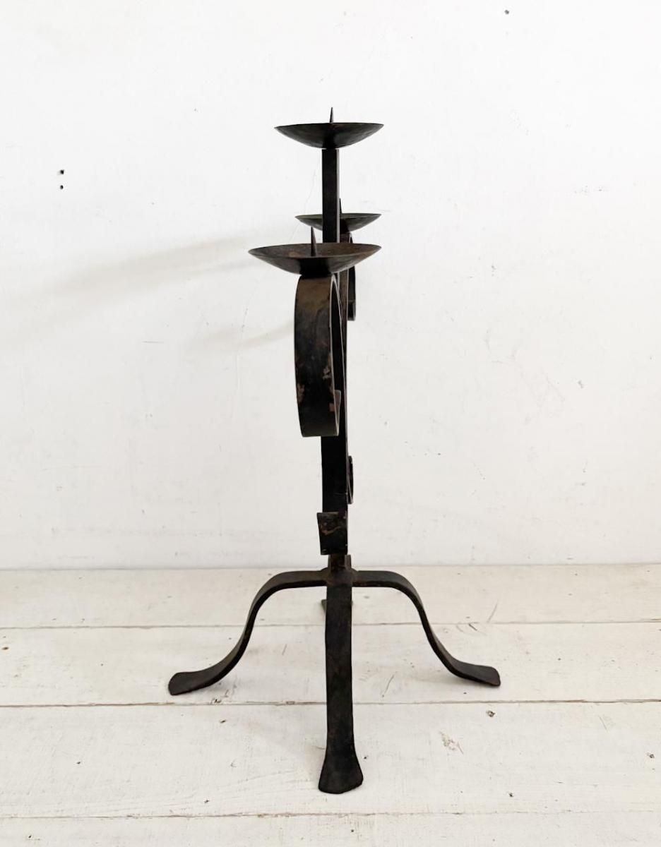 メゾングランディール●渡辺有子さん愛用フランスアンティークキャンパス地オブジェ フランスアンティーク3連アイアンキャンドルスタンド1( GA - ot84