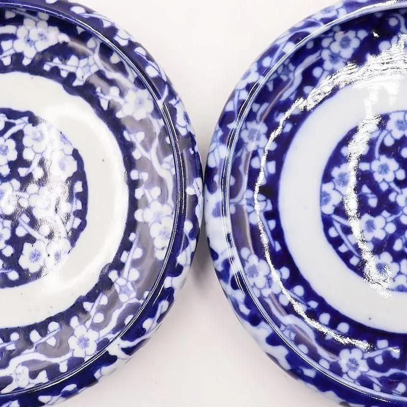手描き 染付 中皿 深皿 藍色 ベロ藍 呉須 昭和レトロ 普段使い