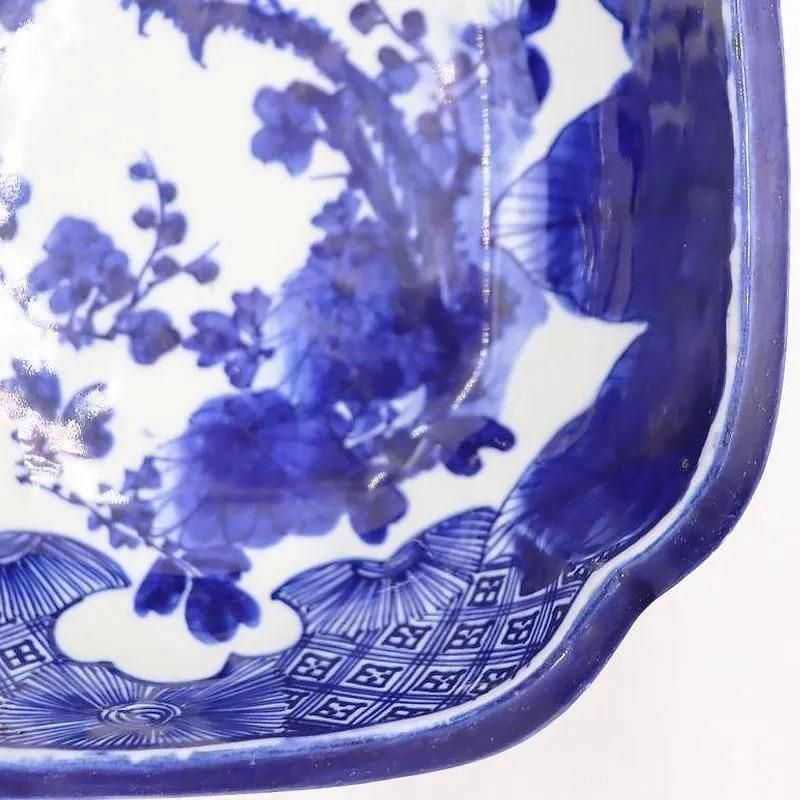 手描き 隅入 染付 中鉢 呉須 藍 紺 盛り鉢 飾り鉢 アンティーク 骨董