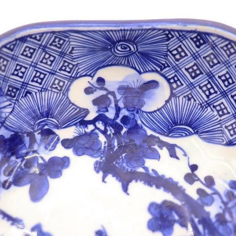 手描き 隅入 染付 中鉢 呉須 藍 紺 盛り鉢 飾り鉢 アンティーク 骨董