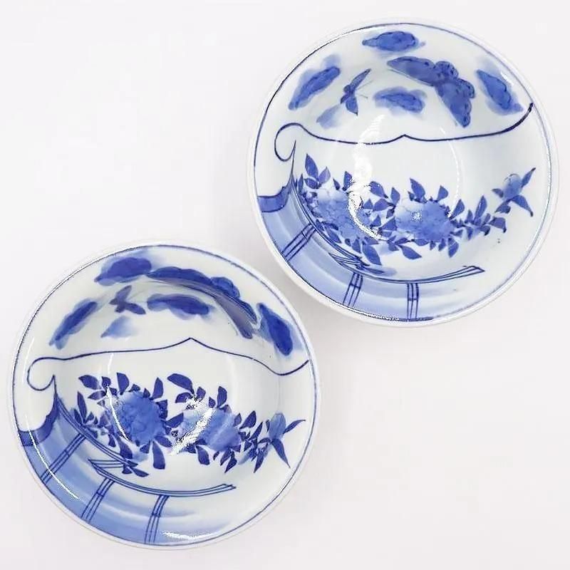 手描き 染付 中鉢 呉須 藍 紺 盛り鉢 飾り鉢 アンティーク 骨董 日本製