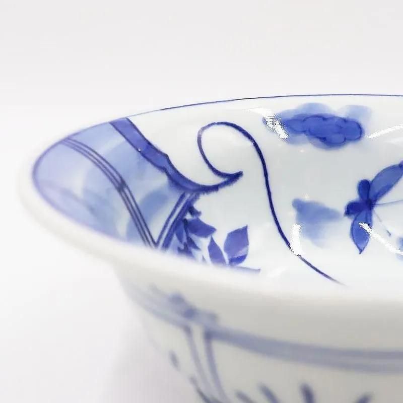 手描き 染付 中鉢 呉須 藍 紺 盛り鉢 飾り鉢 アンティーク 骨董 日本製